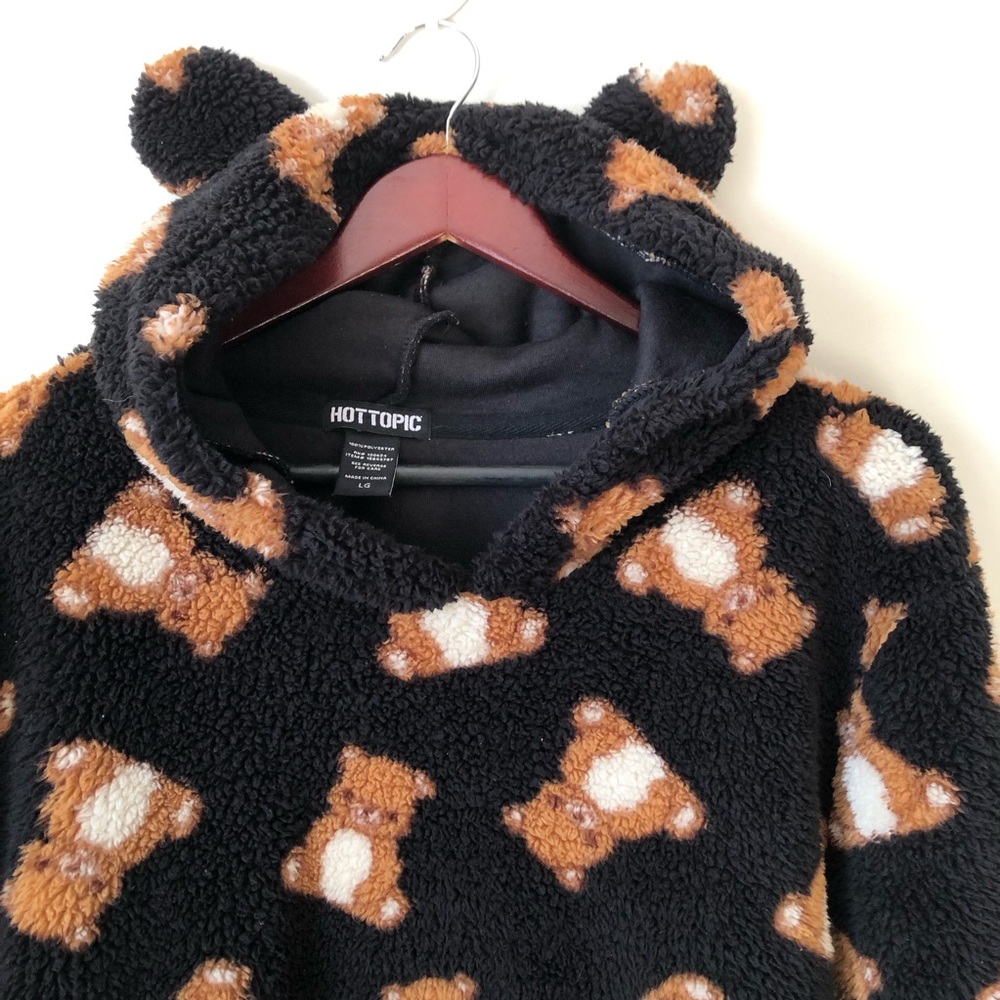 Hot Topic Teddy Bear Sherpa Hoodie - size LARGE - oversized plush teddy sweater - Picture 5 of 13